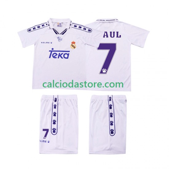 Maglia Real Madrid RAUL 7 1996 Retro Gara Home Completo Bambino 2-13 Anni 1994 MC