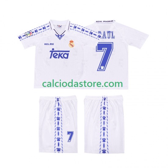 Maglia Real Madrid RAUL 7 1996 1997 Retro Gara Home Completo Bambino 2-13 Anni MC