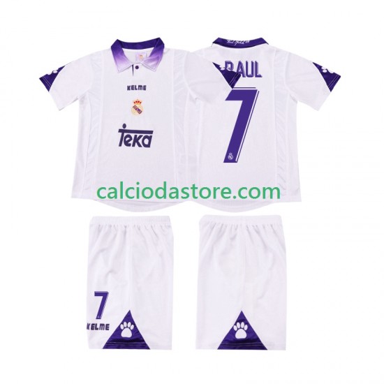 Maglia Real Madrid RAUL 7 1997 Retro Gara Home Completo Bambino 2-13 Anni 1998 MC