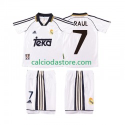 Maglia Real Madrid RAUL 7 2000 Retro Gara Home Completo Bambino 2-13 Anni 1998 MC