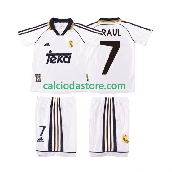 Maglia Real Madrid RAUL 7 2000 Retro Gara Home Completo Bambino 2-13 Anni 1998 MC Maglia Real Madrid RAUL 7 2000 Retro Gara Home Completo Bambino 2-13 Anni 1998 MC