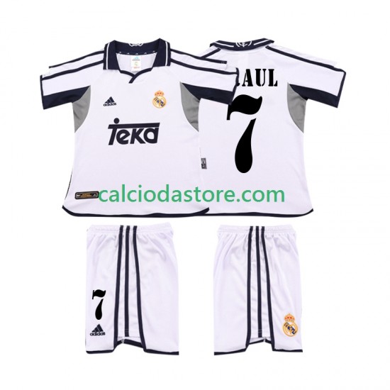 Maglia Real Madrid RAUL 7 2001 Retro Gara Home Completo Bambino 2-13 Anni 2002 MC