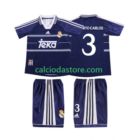 Maglia Real Madrid ROBERTO CARLOS 3 Retro Gara Away Completo Bambino 2-13 Anni 1998 1999 MC Maglia Real Madrid ROBERTO CARLOS 3 Retro Gara Away Completo Bambino 2-13 Anni 1998 1999 MC