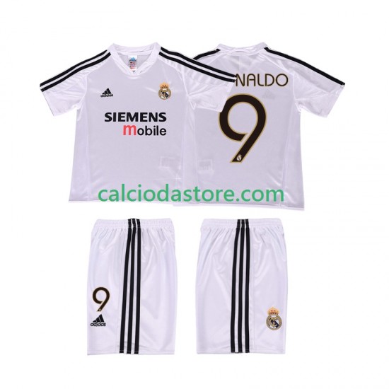 Maglia Real Madrid RONALDO 9 5 Retro Gara Home Completo Bambino 2-13 Anni 2004 2002 MC Maglia Real Madrid RONALDO 9 5 Retro Gara Home Completo Bambino 2-13 Anni 2004 2002 MC