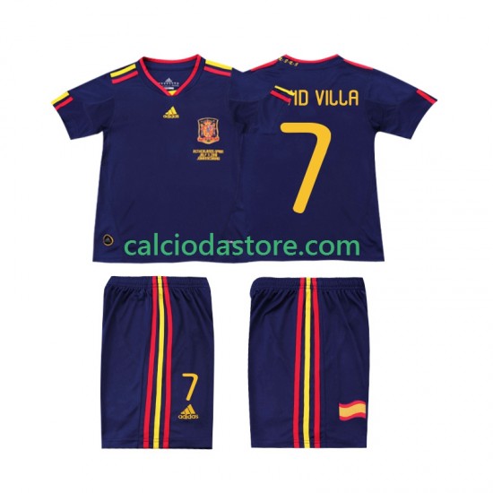 Maglia Spagna DAVID VILLA 7 Retro Gara Away Completo Bambino 2-13 Anni 2010 MC
