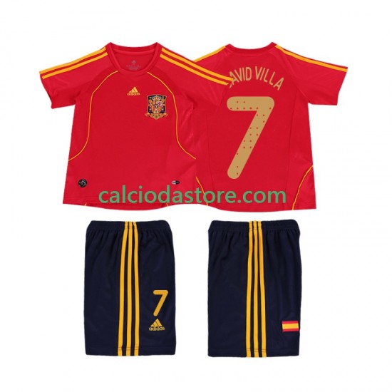 Maglia Spagna DAVID VILLA 7 Retro Gara Home Completo Bambino 2-13 Anni 2008 MC