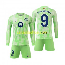 Maglia FC Barcelona Robert Lewandowski 9 Gara Terza Completo Bambino 2-13 Anni 2024-2025 ML