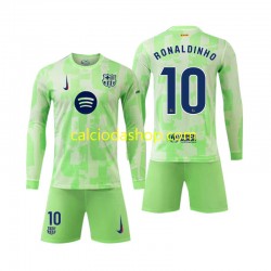 Maglia FC Barcelona Ronaldinho 10 Gara Terza Completo Bambino 2-13 Anni 2024-2025 ML