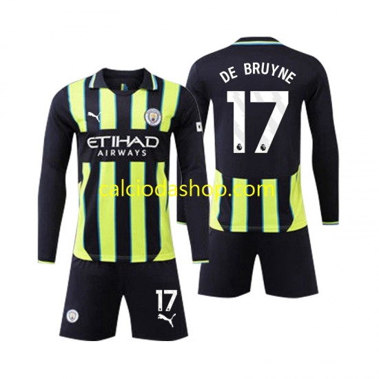Maglia Manchester City Kevin De Bruyne 17 Gara Away Completo Bambino 2-13 Anni 2024-2025 ML Maglia Manchester City Kevin De Bruyne 17 Gara Away Completo Bambino 2-13 Anni 2024-2025 ML