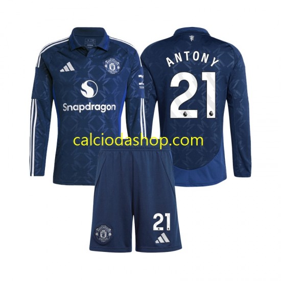 Maglia Manchester United Antony 21 Gara Home Completo Bambino 2-13 Anni 2024-2025 ML Maglia Manchester United Antony 21 Gara Home Completo Bambino 2-13 Anni 2024-2025 ML