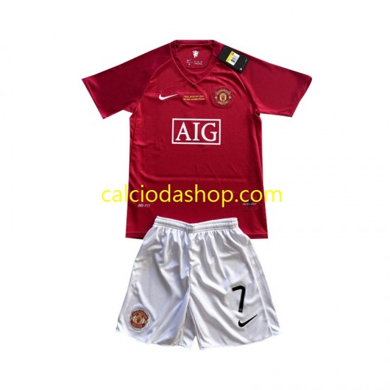 Maglia Manchester United Cristiano Ronaldo 7 Champion League 2007 Retro Gara Home Completo Bambino 2-13 Anni MC