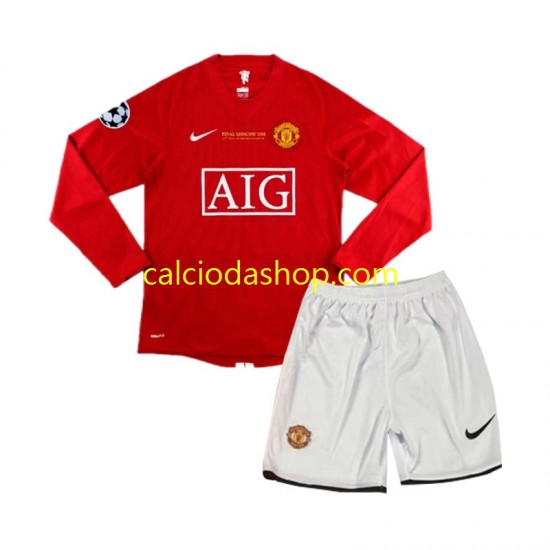 Maglia Manchester United Champion League 2007 Retro Gara Home Completo Bambino 2-13 Anni ML Maglia Manchester United Champion League 2007 Retro Gara Home Completo Bambino 2-13 Anni ML