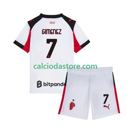 Maglia AC Milan Santiago Gimenez 7 Gara Away Completo Bambino 2-13 Anni 2025-2026 MC