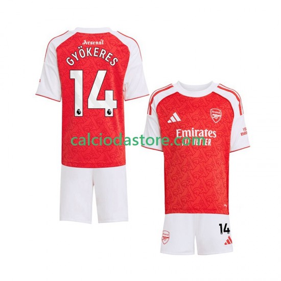 Maglia Arsenal Viktor Gyokeres 14 Gara Home Completo Bambino 2-13 Anni 2025-2026 MC