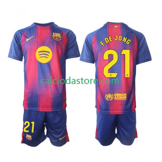 Maglia FC Barcelona Frenkie de Jong 21 Gara Home Completo Bambino 2-13 Anni 2025-2026 MC