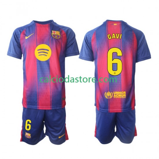 Maglia FC Barcelona Gavi 6 Gara Home Completo Bambino 2-13 Anni 2025-2026 MC