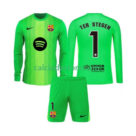 Maglia Portiere FC Barcelona Ter Stegen 1 Gara Home Completo Bambino 2-13 Anni 2025-2026 ML