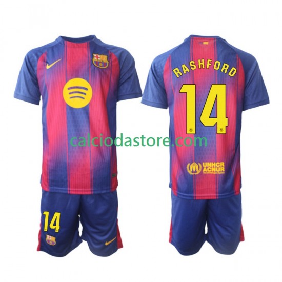 Maglia FC Barcelona Marcus Rashford 14 Gara Home Completo Bambino 2-13 Anni 2025-2026 MC
