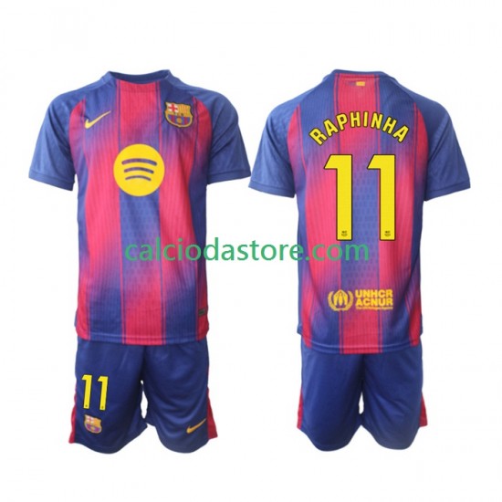 Maglia FC Barcelona Raphinha 11 Gara Home Completo Bambino 2-13 Anni 2025-2026 MC