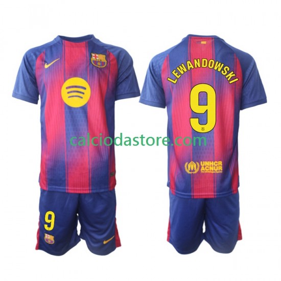 Maglia FC Barcelona Robert Lewandowski 9 Gara Home Completo Bambino 2-13 Anni 2025-2026 MC