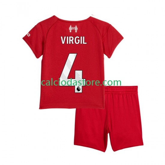 Maglia Liverpool Virgil van Dijk 4 Gara Home Completo Bambino 2-13 Anni 2025-2026 MC