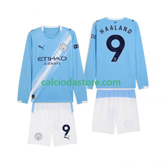 Maglia Manchester City Erling Haaland 9 Gara Home Completo Bambino 2-13 Anni 2025-2026 ML