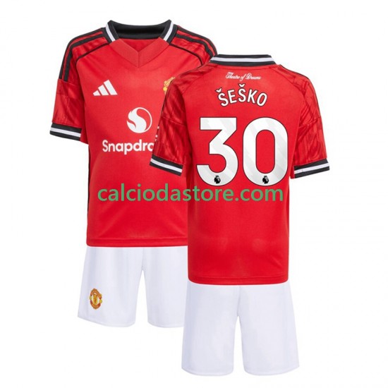 Maglia Manchester United Benjamin Sesko 30 Gara Home Completo Bambino 2-13 Anni 2025-2026 MC