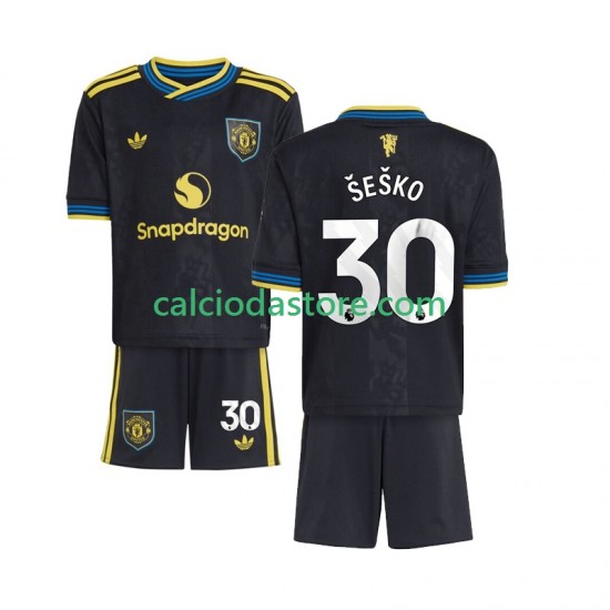 Maglia Manchester United Benjamin Sesko 30 Gara Terza Completo Bambino 2-13 Anni 2025-2026 MC